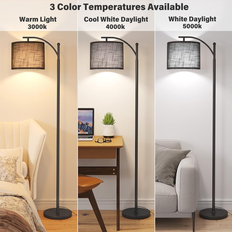 SUNMORY Arc Floor Lamp, Modern Floor Lamp with 12W 3 Color Temperatures Bulb, Metal Standing Lamps with Black Adjustable Hanging Lampshade, Tall Floor Lamps for Living Room, Bedroom, Office - Image 2